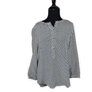 Amour Vert 100% Silk Long Sleeve Shirt Black and White‎ Size Small